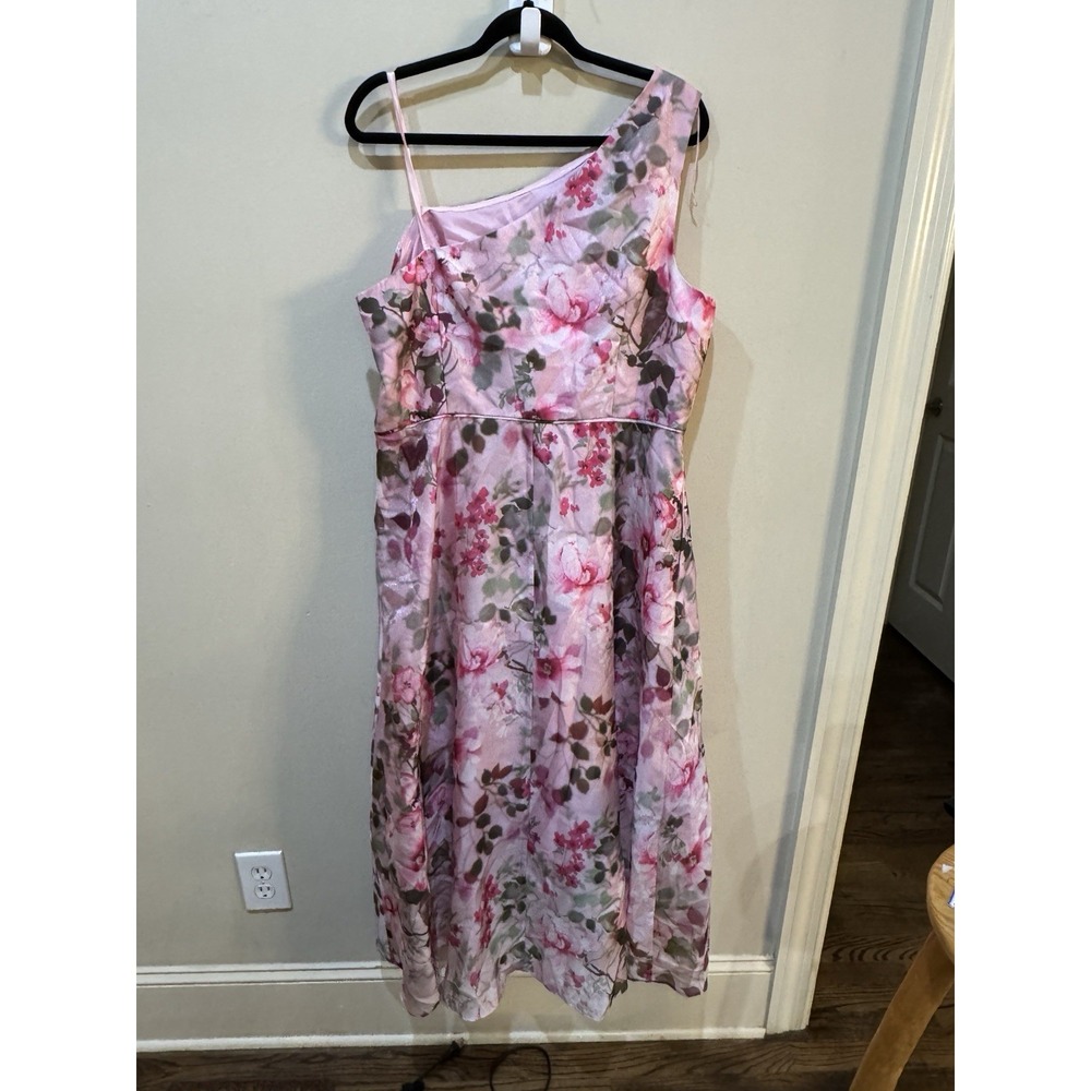 NWT Adrianna Papell One Shoulder Floral High Low Dress Pink Size 18 $199 - Picture 4 of 11